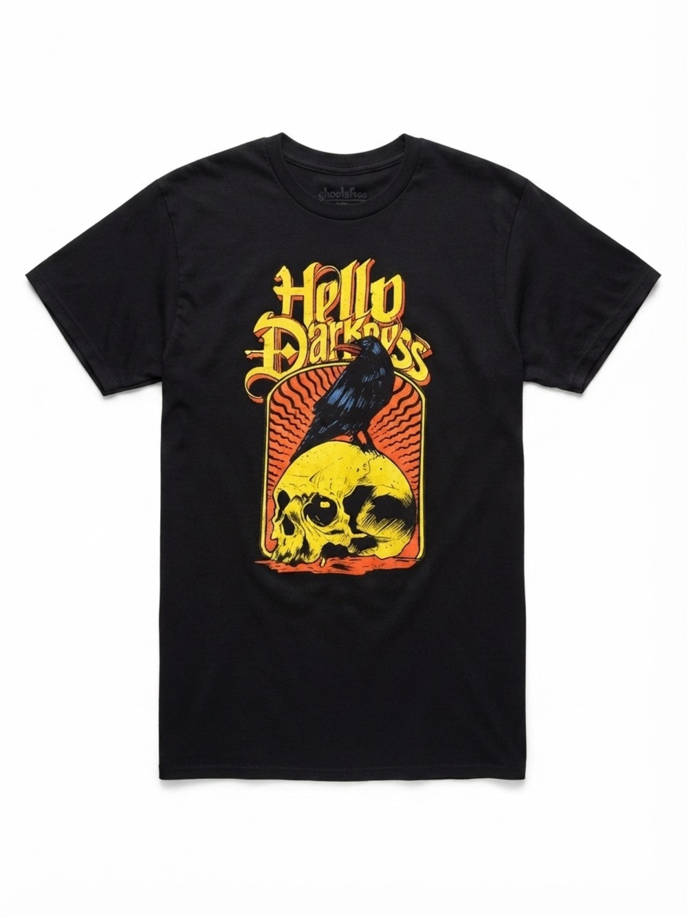Black 'Hello Darkness' Skull & Raven Graphic T-Shirt XL